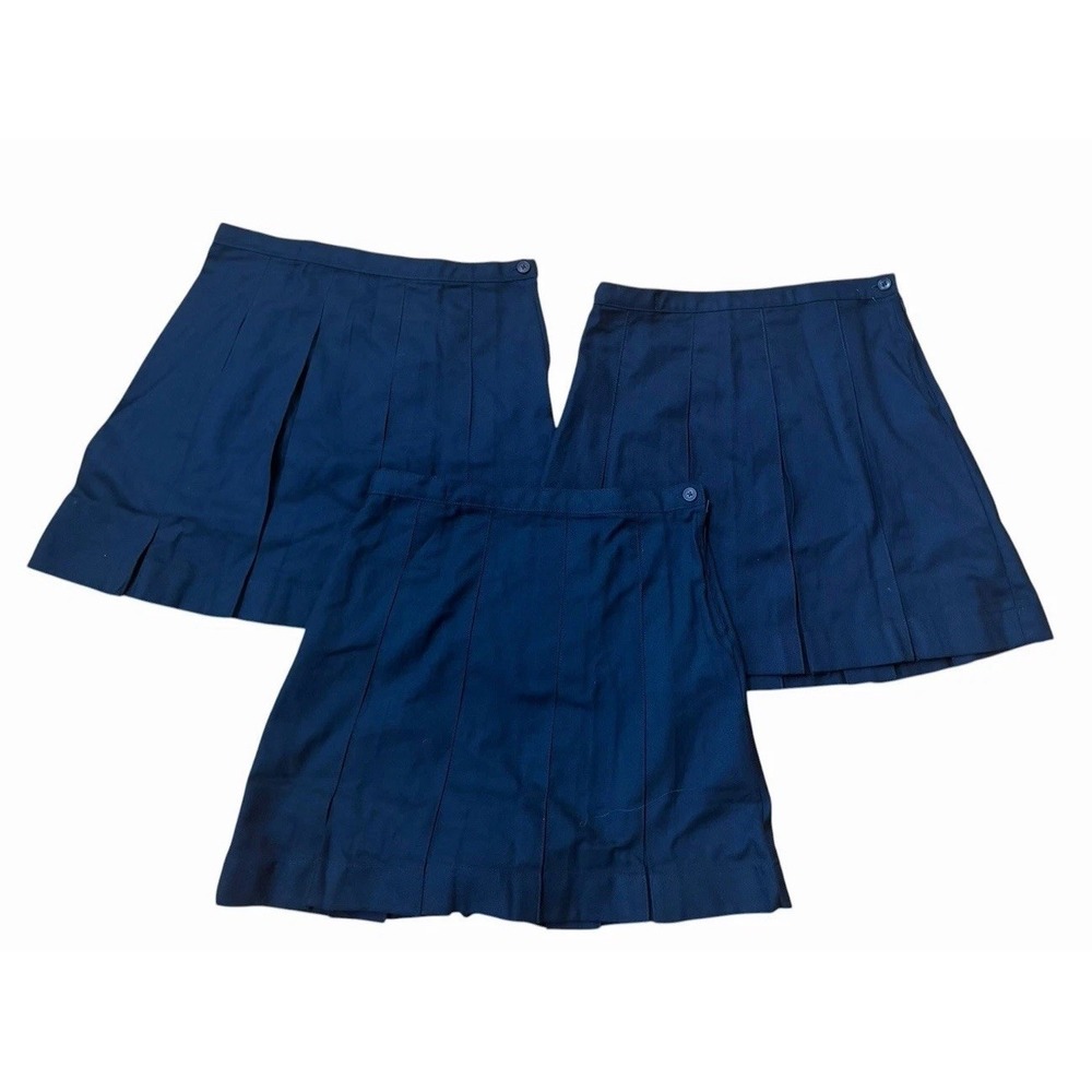 Lands End Navy Box Pleated Uniform Skirts Lot Of 3 Girls Sz 12 NWOT